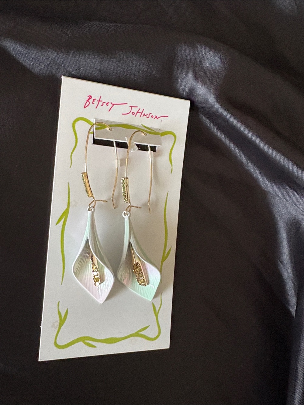 Betsey Johnson Calla Lily Drop Earrings with Gold Accents